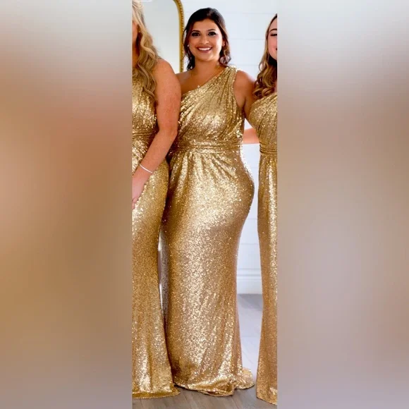 green emerald velvet dress One Shoulder Pleated Gold Sequin Mermaid Bridesmaid Dress  FancyVestido